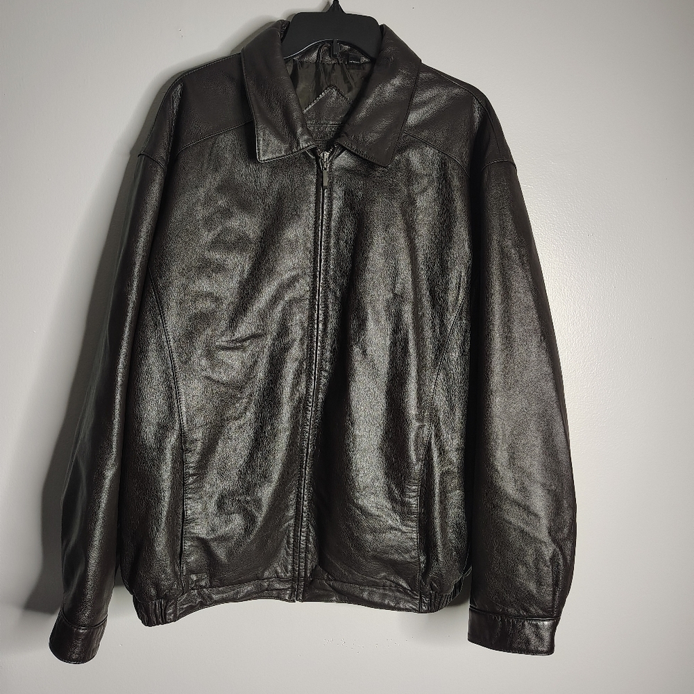 Roundtree & Yorke Dark Brown Genuine Leather Aviator Bomber Jacket Men's XL New